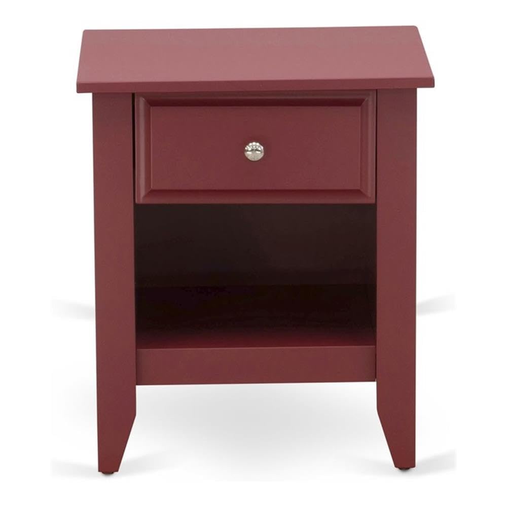 East West Furniture GA-13-ET Gallatin Nightstand - Rectangle Side Table with a Drawer for Bedroom, 18x21 Inch Inch, Burgundy